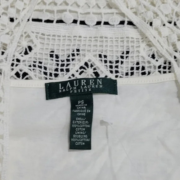 NWOT Ralph Lauren Ivory Crochet Overlay Fringe Hem Shift Dress. PS Faircore Boho - Picture 8 of 10